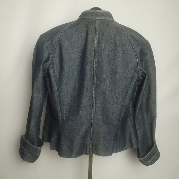 KENNETH COLE Jeans Jacket Asymmetrical Zip Snap Cuffs & Collar Sz 4 - Picture 2 of 8